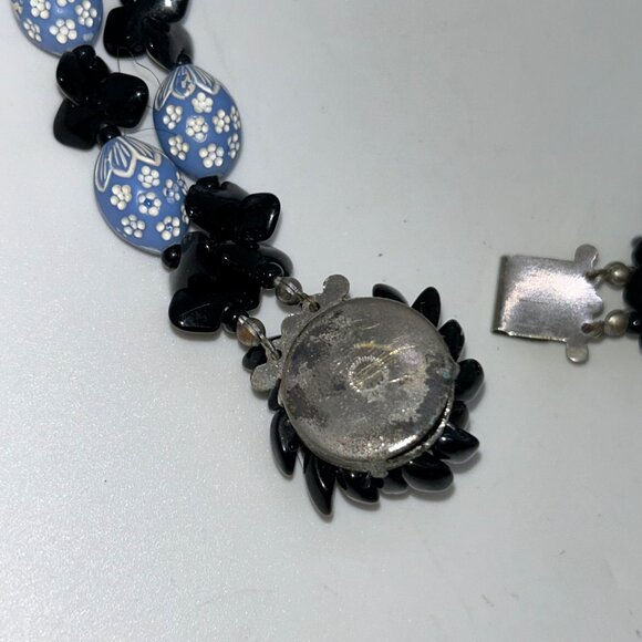 Vintage West Germany Blue & Black Easter Egg Bead Necklace Box Clasp Clip-On - Picture 6 of 16